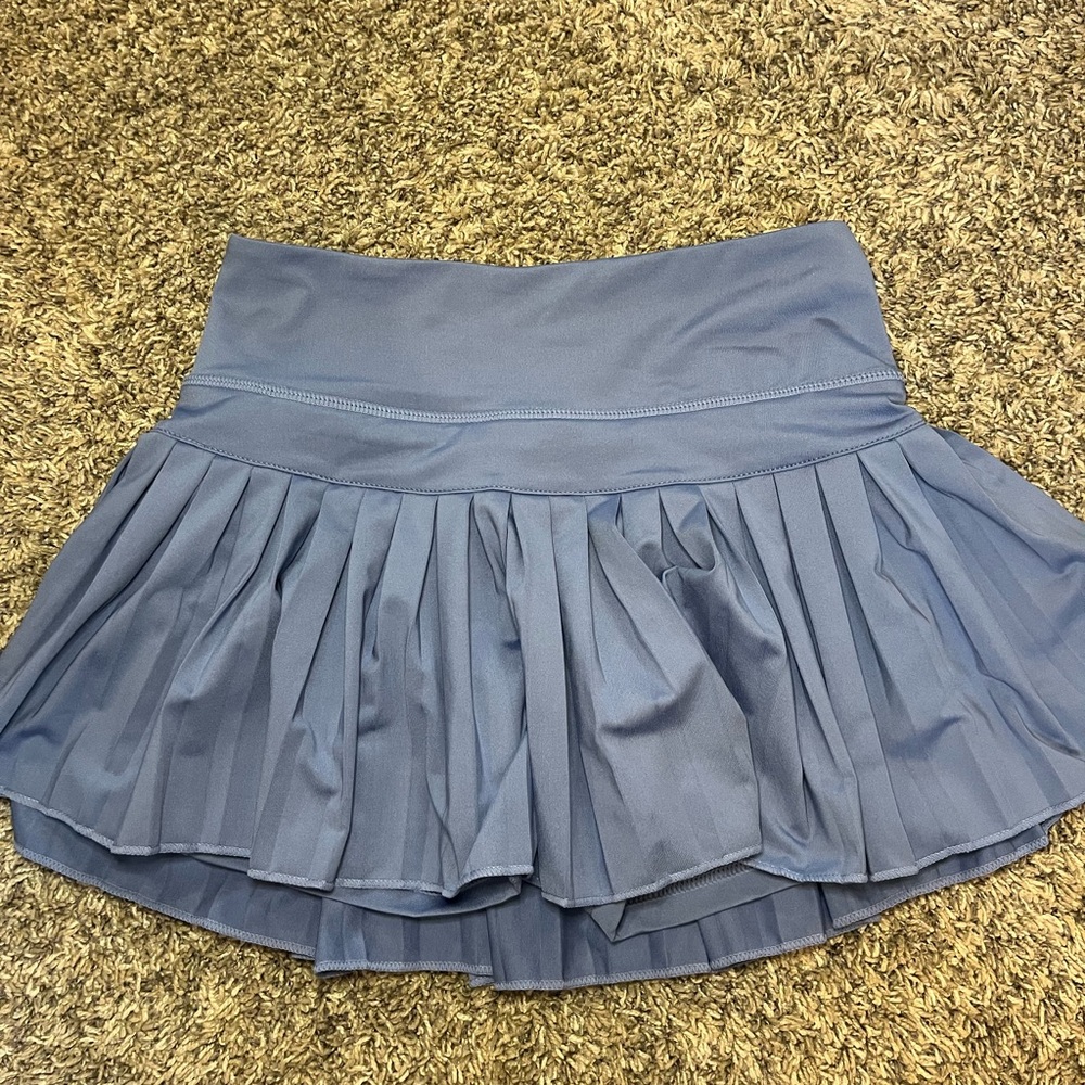 Blue Mini Skater Skirt with High-Low Pleats